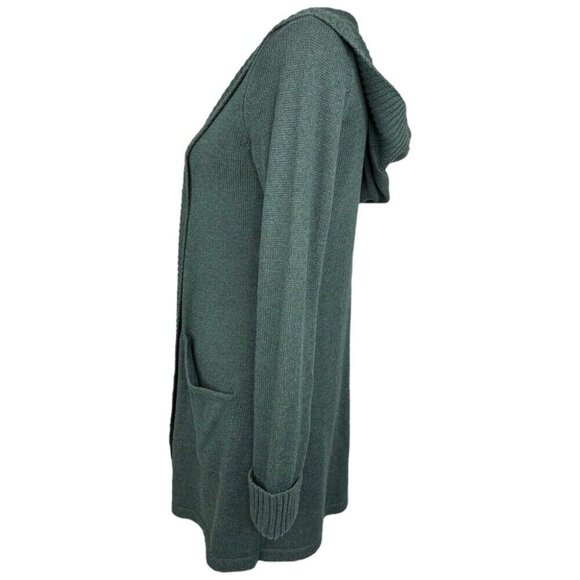 Tahari Women’s Green Luxury Open Cardigan Hooded Long Knit Sweater S/C34 - Picture 3 of 12